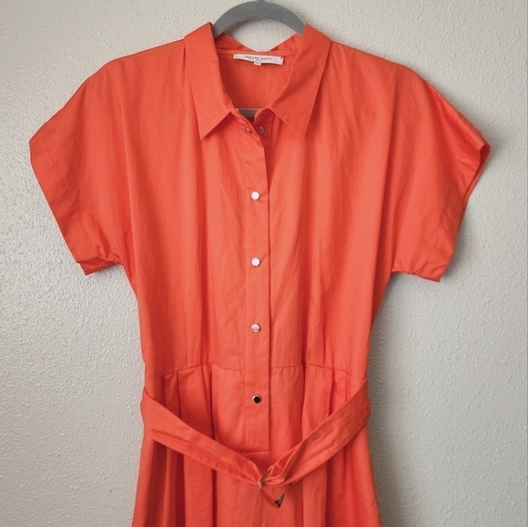 Gerard Darel Orange Button Front Belted Midi Fit & Flare Casual Business Dress 8 - Picture 3 of 10
